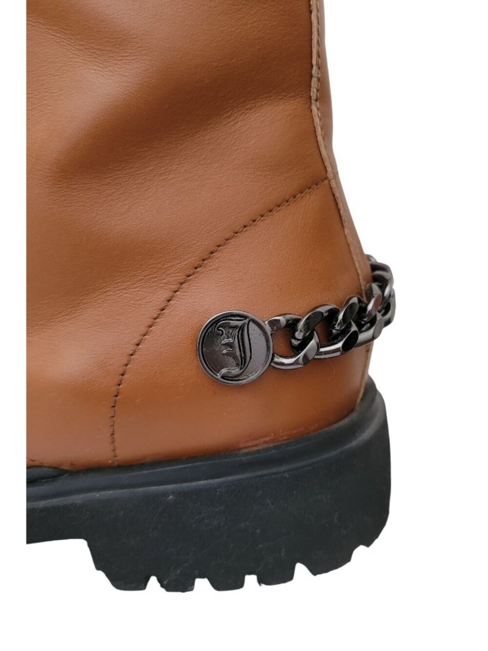 JOHN GALLIANO Curb Link Brown Leather Combat Boots w/ Side Zipper Sz 43 - Picture 5 of 9